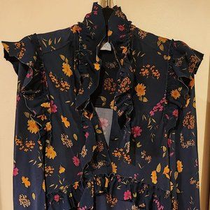 Vetements jersey runway dress in size small. Navy with multi color floral print